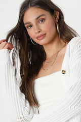 Fresh Feeling White Open Knit Button-Up Cardigan Sweater