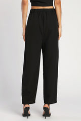Posh Company Black Pleated High-Waisted Trouser Pants
