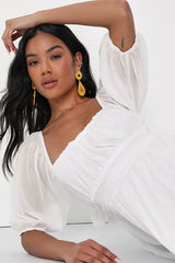 Ethereal Arrival White Puff Sleeve Tie-Back Chiffon Mini Dress