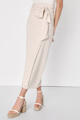 Breezy Personality Beige Linen Midi Wrap Skirt