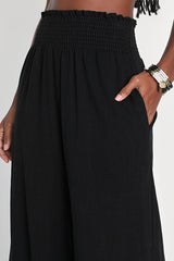 Hit the Breeze Black Smocked Wide-Leg Pants