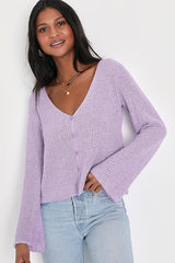 Springtime Sweetie Lavender Loose Knit Cardigan Sweater