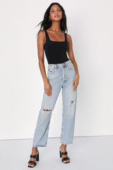Sophisticated Ease Black Knit Square Neck Bodysuit