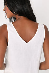 Summer Spirit White Cotton Tank Top