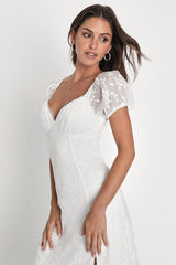 Blossoming with Charm White Embroidered Tie-Back Midi Dress