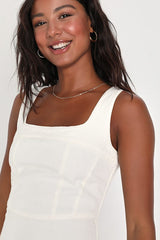 So Delighted Ivory Denim Corset Seam Mini Dress