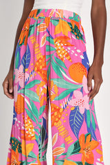 Spontaneous Sweetie Pink Multi Tropical Print Wide-Leg Pants
