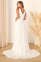 Modern Day Romance White Sleeveless Plunge Maxi Dress