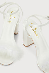 Fuller White Satin Feather Ankle Strap High Heel Sandals