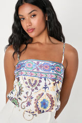 Sweetest Aesthetic White Paisley Print Handkerchief Cami Top