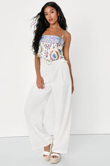 Sweetest Aesthetic White Paisley Print Handkerchief Cami Top