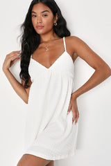 Sweetie Status White Crinkle Sleeveless Tie-Back Babydoll Dress