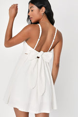 Sweetie Status White Crinkle Sleeveless Tie-Back Babydoll Dress