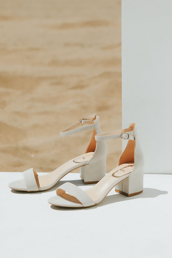 Harper Light Grey Suede Ankle Strap Heels