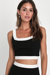 Totally Sensational Black Color Block Sleeveless Crop Top