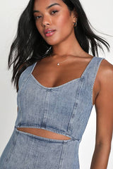 Charming Edge Light Blue Denim Cutout Mini Dress
