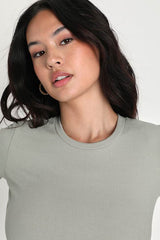 Effortless Upgrade Sage Green Ribbed Short Sleeve Top