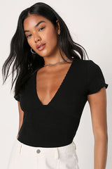 Stylish Appeal Black Textured Short Sleeve Top