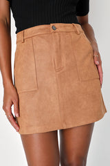 A Dose of Charm Light Brown Suede High-Waisted Mini Skirt
