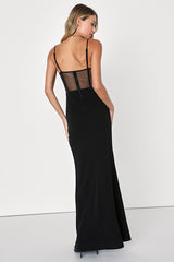 Remarkable Allure Black Corset Sleeveless Mermaid Maxi Dress