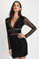 Casita Black Lace Long Sleeve Mini Dress