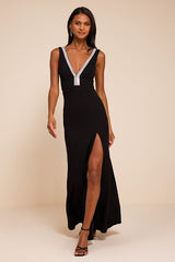 Stunned By You Black Rhinestone Mermaid Maxi Dress