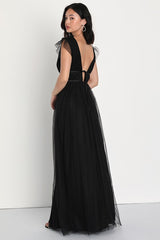 I'm All Yours Black Tulle Ruffled Maxi Dress