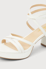 Lexia White Platform Ankle Strap High Heel Sandals