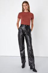 Everyone's a Winter Rust Brown Short Sleeve Seamed Sweater Top