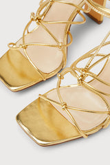 Rinay Gold Strappy Lace-Up High Heel Sandals