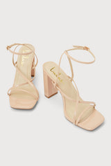 Makennaa Light Nude Strappy High Heel Ankle Strap Sandals