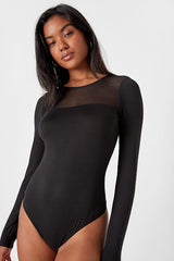 Alluring Cutie Black Mesh Long Sleeve Bodysuit