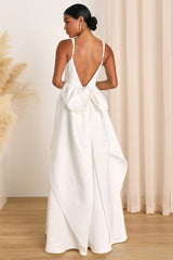 Blissfully Beloved Ivory Backless A-Line Bow Maxi Dress
