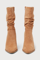 Penelopie Light Nude Suede Pointed-Toe Mid-Calf Boots