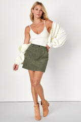 Excellent Charm Olive Green Corduroy Mini Skirt