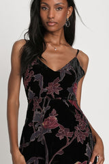 I Love You Amore Black Floral Velvet Tiered Maxi Dress