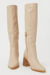 Holden Biscuit Beige Pointed-Toe Knee-High Boots