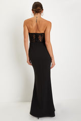 Sultry Persona Black Lace Strapless Bustier Mermaid Maxi Dress