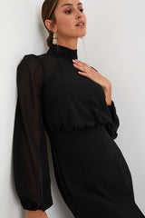 Graceful Entrance Black Long Sleeve Backless Maxi Dress