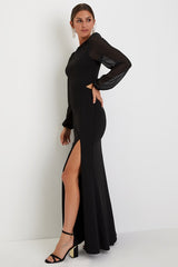 Garden Bliss Black Cutout Long Sleeve Mermaid Maxi Dress
