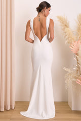 Va Va Voom White Backless Sleeveless Mermaid Maxi Dress