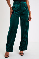 Posh Idea Emerald Velvet High-Rise Straight Leg Trouser Pants