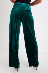 Posh Idea Emerald Velvet High-Rise Straight Leg Trouser Pants