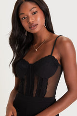 Perfectly Sultry Black Sheer Mesh Bustier Wide-Leg Jumpsuit