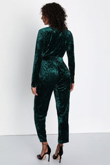 Flawless Icon Emerald Crushed Velvet Straight Leg Jumpsuit