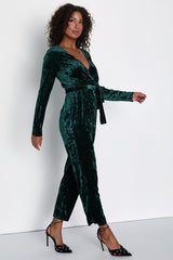 Flawless Icon Emerald Crushed Velvet Straight Leg Jumpsuit