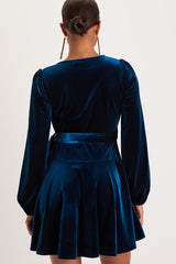 Sincerely Charming Dark Teal Velvet Long Sleeve Wrap Mini Dress