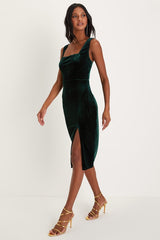 Baby, You're The One Emerald Green Velvet Sleeveless Midi Dress