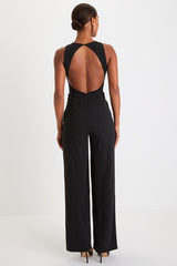 Alluring Perfection Black Mesh Cutout Backless Jumpsuit