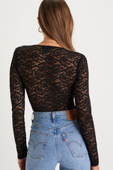 Adorable Embrace Black Lace Long Sleeve Bodysuit